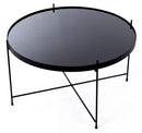 Tavolino da Giardino Ø70x40 cm in Metallo Top in Vetro Nero
