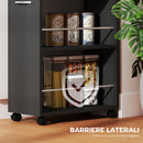 Carrello da Cucina 25x50x85 cm 2 Ripiani Aperti Cassetto e Parapetti in Legno e Acciaio Inox Nero      