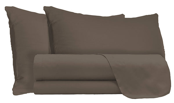 Set Lenzuola Matrimonale Sopra Sotto e Federe Tinta Unita Marrone online