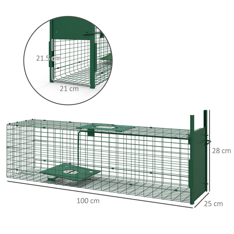 Gabbia Trappola per Animali Piccoli 100x25x28 cm conPorta e Maniglia in Acciaio Verde Scuro      
