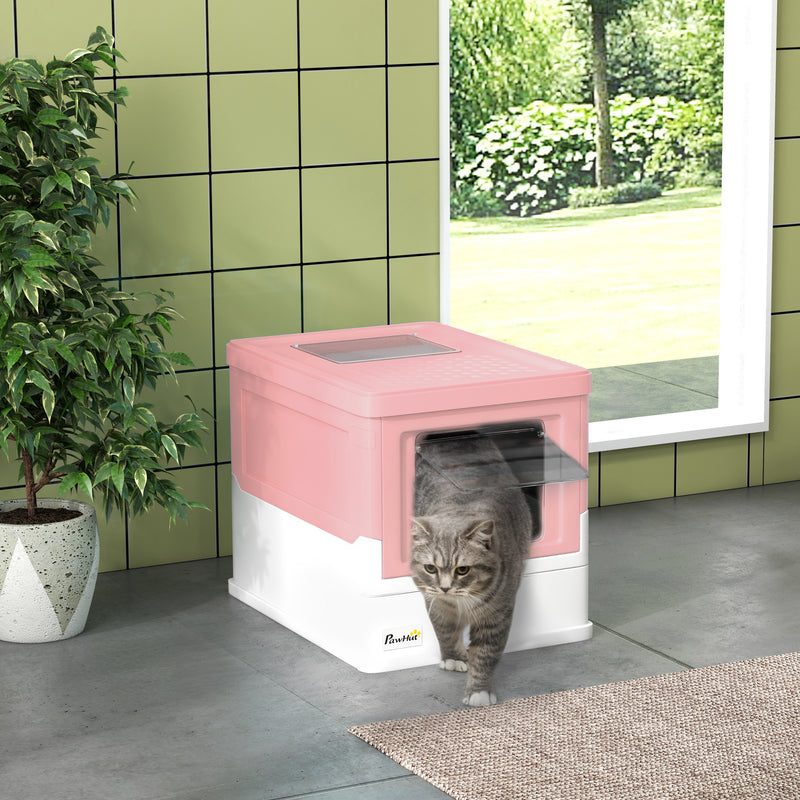 Lettiera Chiusa per Gatti 47,5x35,5x36,7 cm 2 Porte e Vassoio Estraibile in PP Rosa e Bianco  