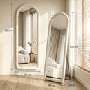 Specchio da Terra e Parete ad Arco 160x60 cm con Cornice in Flanella e MDF Bianco Crema      