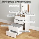 Tavolo da Trucco 3 in 1 con Specchio 50x40x78 cm Vano 2 Cassetti e Sgabello in Legno Bianco      