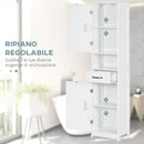 Mobile Colonna Bagno 40x30x164 cm con Mensola Aperta Cassetto e 2 Armadietti in Legno Bianco      