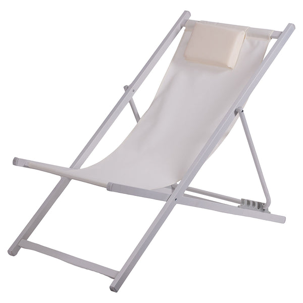 sconto Sdraio Pieghevole Lido con Poggiatesta 94x60x92-81 cm in Poliestere e PVC Avorio