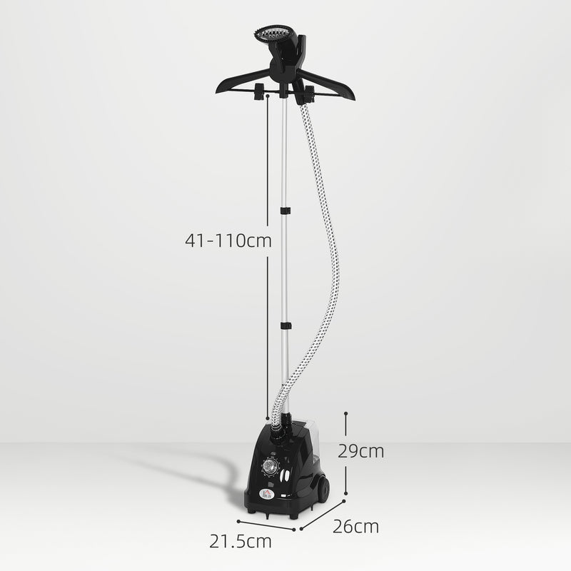 Stiratrice Verticale a Vapore da 1,4L con Asta Estendibile 41-110 cm e Ruote in ABS e PP Nero  