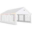 Tendone da Giardino Gazebo per Feste 598x394x302 cm con Finestre e 4 Pareti Laterali Rimovibili in Acciaio e PE Bianco      