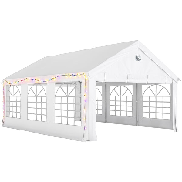 Tendone da Giardino Gazebo per Feste 598x394x302 cm con Finestre e 4 Pareti Laterali Rimovibili in Acciaio e PE Bianco sconto