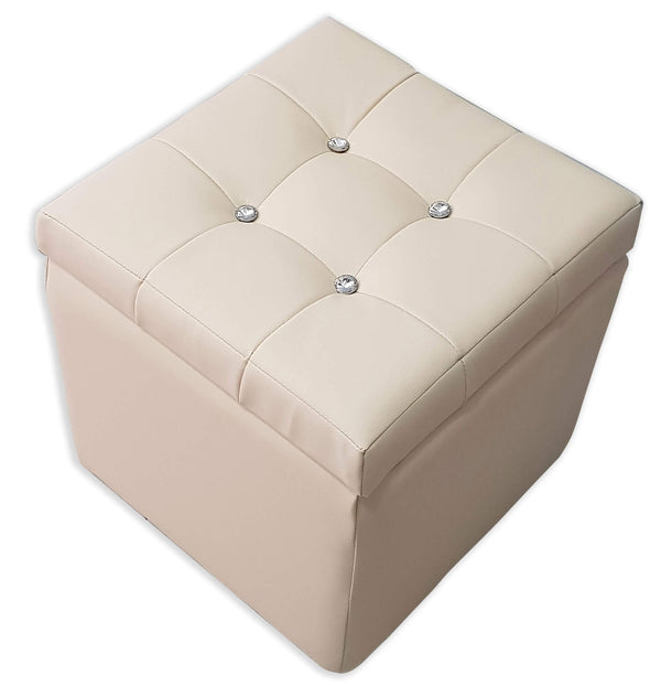 Cubo Pouf Contenitore in Similpelle e Cristalli Renier Crema acquista