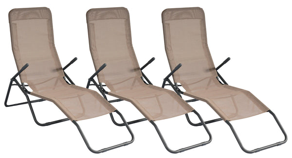 Set 3 Sedie Sdraio Pieghevoli 134x58x107 cm in Ferro e Textilene Tortora prezzo