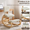Sedia Ergonomica Inginocchiata 54x98x86 cm in Tessuto Effetto Lino e Legno Crema      