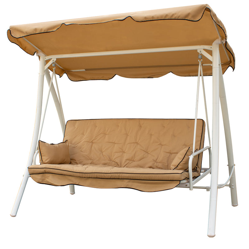 Dondolo Letto 3 Posti da Giardino 199x90x176 cm in Acciaio e Poliestere Beige