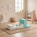 Set di 4 Costruzioni Morbide per Bambini 1-3 Anni 80x80x20 cm in Pelle PU ed EPE Verde Chiaro e Beige      