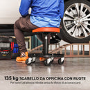 Sgabello da Officina con Ruote 38x38x38-50 cm ad Altezza Regolabile in Acciaio e Finta Pelle Arancione      