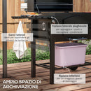 Barbecue da Giardino a 2 Ruote con Griglia Affumicatore e Fornello 124x66x112 cm in Metallo e Ghisa Nero