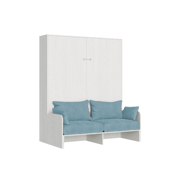 Letto Matrimoniale A Scomparsa 160 Kentaro Con Divano Bianco Frassino e Azzurro prezzo