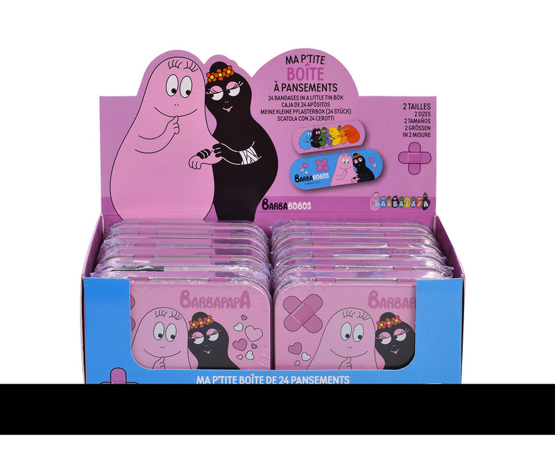 Set 12 Box Barbapapà per Bambini con 24 Cerotti Ciascuno 2 Misure in Metallo