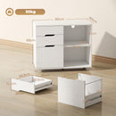 Mobile Porta Stampante 80x40x68 cm con Ruote a Freno 3 Cassetti e Ripiani Aperti in MDF Bianco      