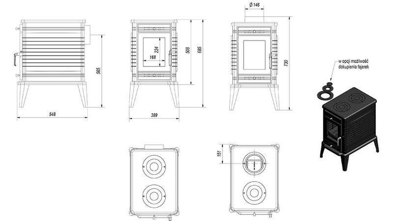 Stufa a Legna 6/13KW in Ghisa Flig El Paso 150 Nera