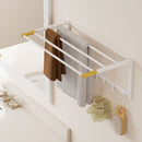 Portasciugamani a Parete Pieghevole 60x32,5x20 cm con 5 Barre e 6 Ganci in Legno e Acciaio Bianco      