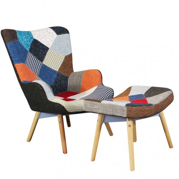 prezzo Poltrona con Poggiapiedi Versailles Patchwork 53x47x82 h cm in Legno Multicolor