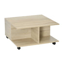 Tavolino da Caffè 2 Cassetto 2 Mensole 70x70x35 cm con Ruote in Legno