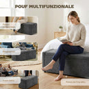 Cassapanca Contenitore 122x48x44 cm Capienza 142L Pouf Seduta Ampia Imbottita Capacità 200 kg in Lino Grigio Scuro      