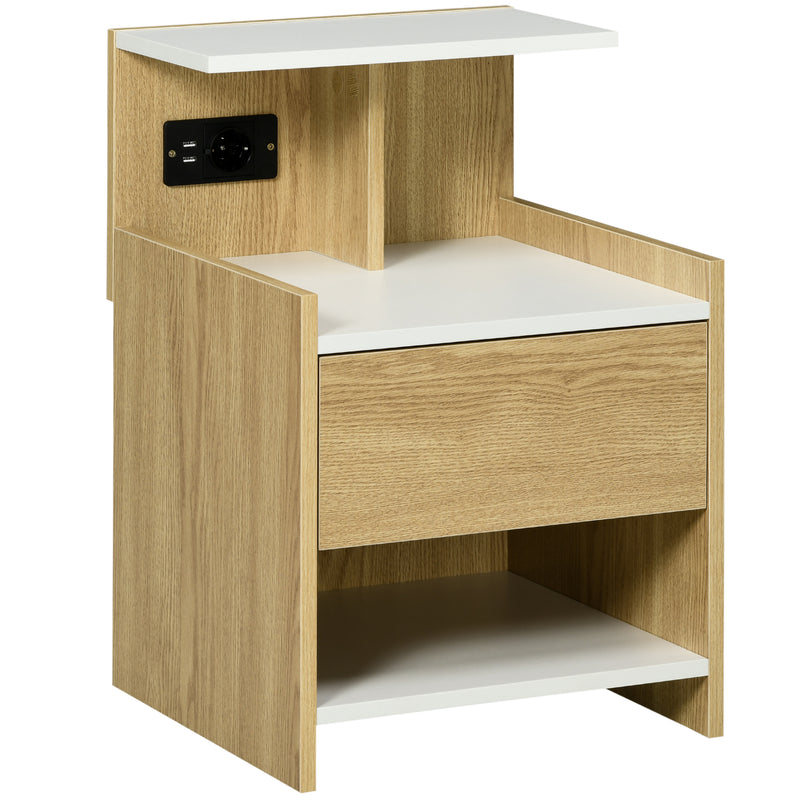 Comodino Moderno1 Cassetto 40x40x60 cm con 2 Prese USB Color Legno