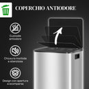 Pattumiera a Pedale 2 Sezioni 30L 47,7x37,5x66,8 cm in Acciaio Inox e PP  