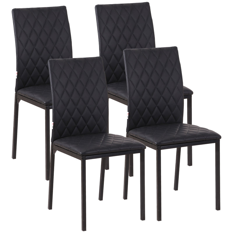 Set 4 Sedie da Pranzo in Finta Pelle Effetto Diamantato Nero   