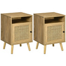 Set 2 Comodini con Anta 39x35x60 cm in Truciolato e Rattan Naturale