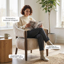 Poltrona da Camera Rivestita in Ciniglia con Struttura e Gambe in Legno Massello Beige      