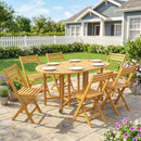 Set 7 Pezzi da Pranzo con Tavolo Estensibile a Ribalta 150x90x74 cm e 6 Sedie Pieghevoli in Legno Naturale      