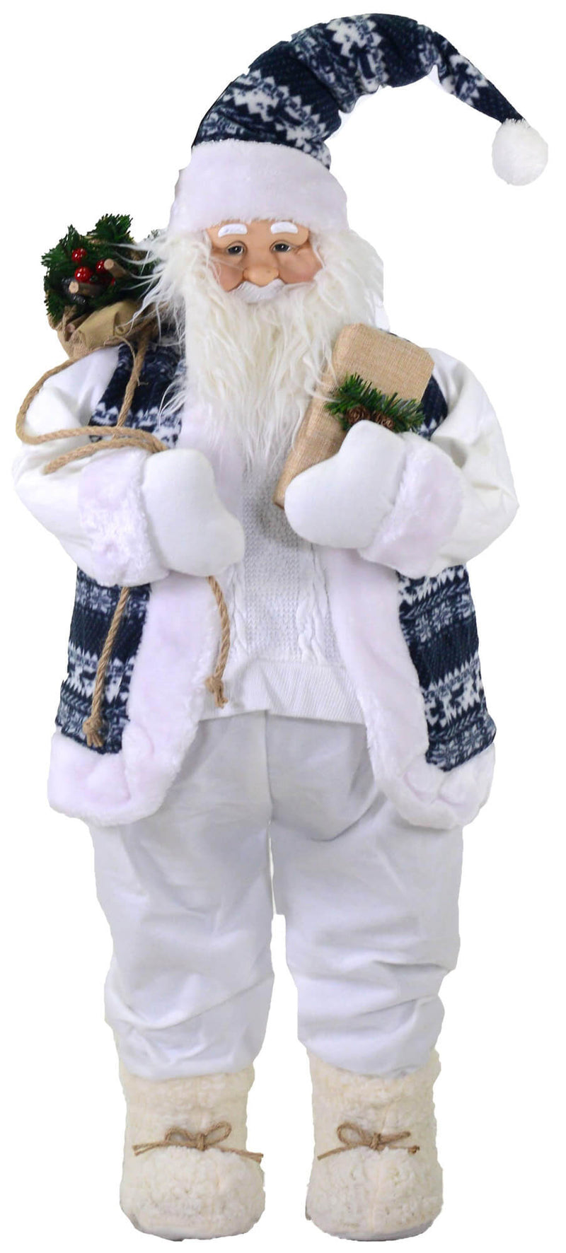 Pupazzo Babbo Natale H100 cm Bianco e Blu