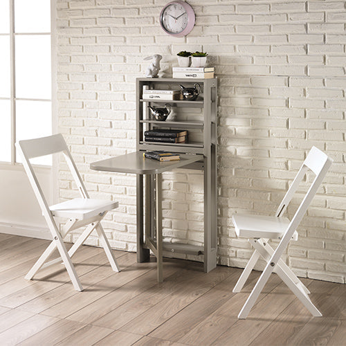 Tavolino Pieghevole Portasedie Salvaspazio + 2 Sedie Pieghevoli in Legno 