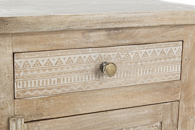 Comodino 1 Anta 1 Cassetto con Vetrora in Legno