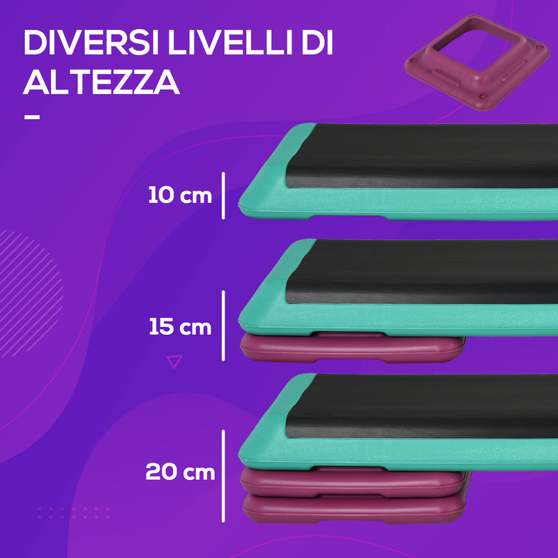 Stepper per Aerobica 110x40x20 cm Antiscivolo e Regolabile su 3 Livelli in Plastica Multicolore   