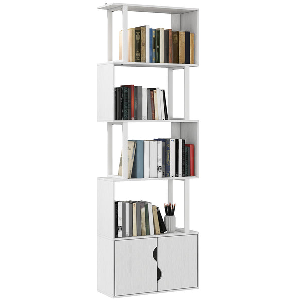 Libreria Moderna con 5 Ripiani 60x23.8x179,2 cm con Armadietto alla Base in Legno Bianco sconto