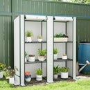 Serra da Giardino  144x48x142-152 cm con 2 Porte Avvolgibili 3 Ripiani e Tasche Laterali in PE Bianco e Verde      