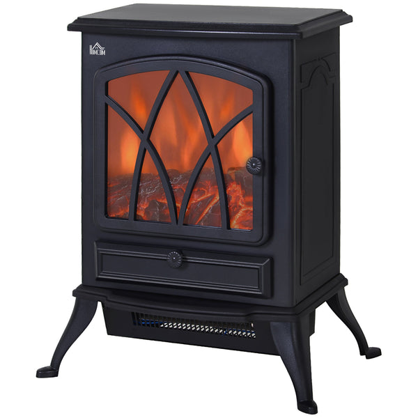 online Camino Elettrico da Terra Effetto Fiamma in Stile Retrò Termostato 1000-2000W Nero