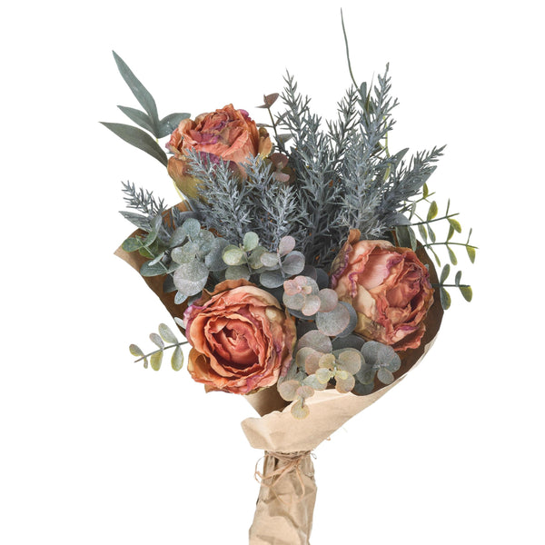 acquista Set 2 Bouquet Artificiale Romantico con Rose Altezza 30 cm Arancio