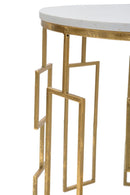 Tavolinetto Cube Coppia Ø46x55-39x48 cm in Ferro e Marmo Oro e Bianco