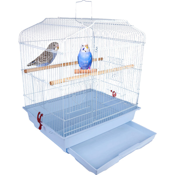 Gabbia Voliera per Uccelli 46,5x35,5x65,5 cm con 2 Mangiatoie in Ferro e Plastica Bianco sconto