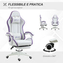 Sedia da Gaming con Schienale Reclinabile 65x65x121-129 cm in Finta Pelle PU Bianco e Viola  