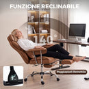 Sedia da Ufficio Massaggiante a 6 Punti Reclinabile 76x77x115-123 cm con Cuscino Lombare e Poggiapiedi in Pelle PU Marrone      