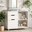 Mobile Porta Stampante 80x40x68 cm con Ruote a Freno 3 Cassetti e Ripiani Aperti in MDF Bianco      