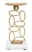 Portacandele Bubbles 10x10x20 cm in Ferro e Marmo Oro e Bianco