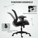 Sedia da Ufficio Traspirante e Reclinabile 65x59x92,5-102,5 cm in Tessuto a Rete Nero   