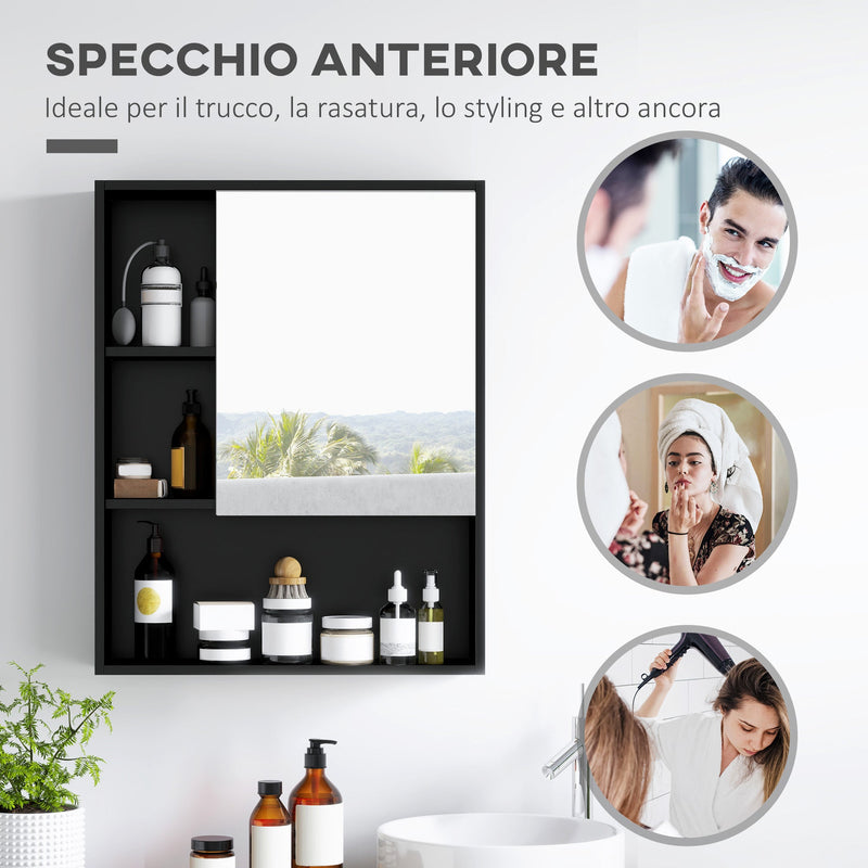 Armadietto Da Bagno A Specchio Nero Opaco 40,6x61x10,2 Cm – Con Telaio In Acciaio Inox, 2 Ripiani In Vetro, Montaggio A Parete