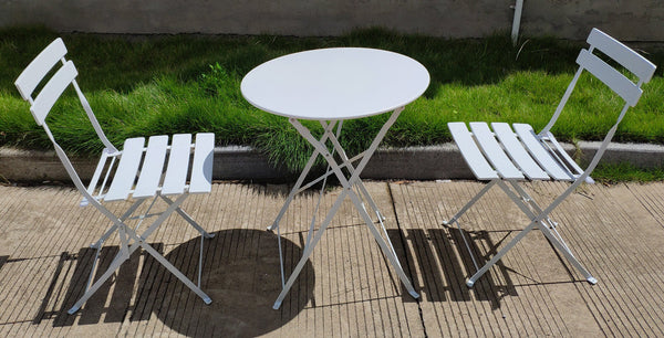 Set Tavolino e 2 Sedie Pieghevoli da Giardino in Acciaio Bauer Giotto Bianco sconto